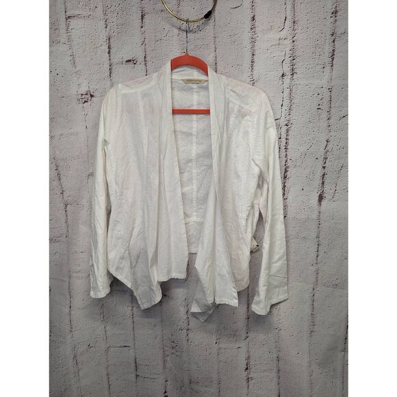 Soft Surroundings White Open Front Blazer Cardigan Size S Small Asymmetrical Flo - Picture 1 of 9